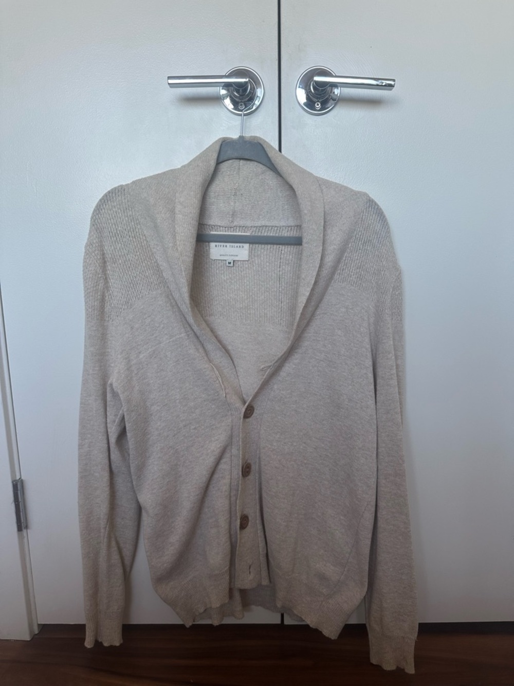 River Island Men's Shawl Collar Cardigan - Stone / Cream